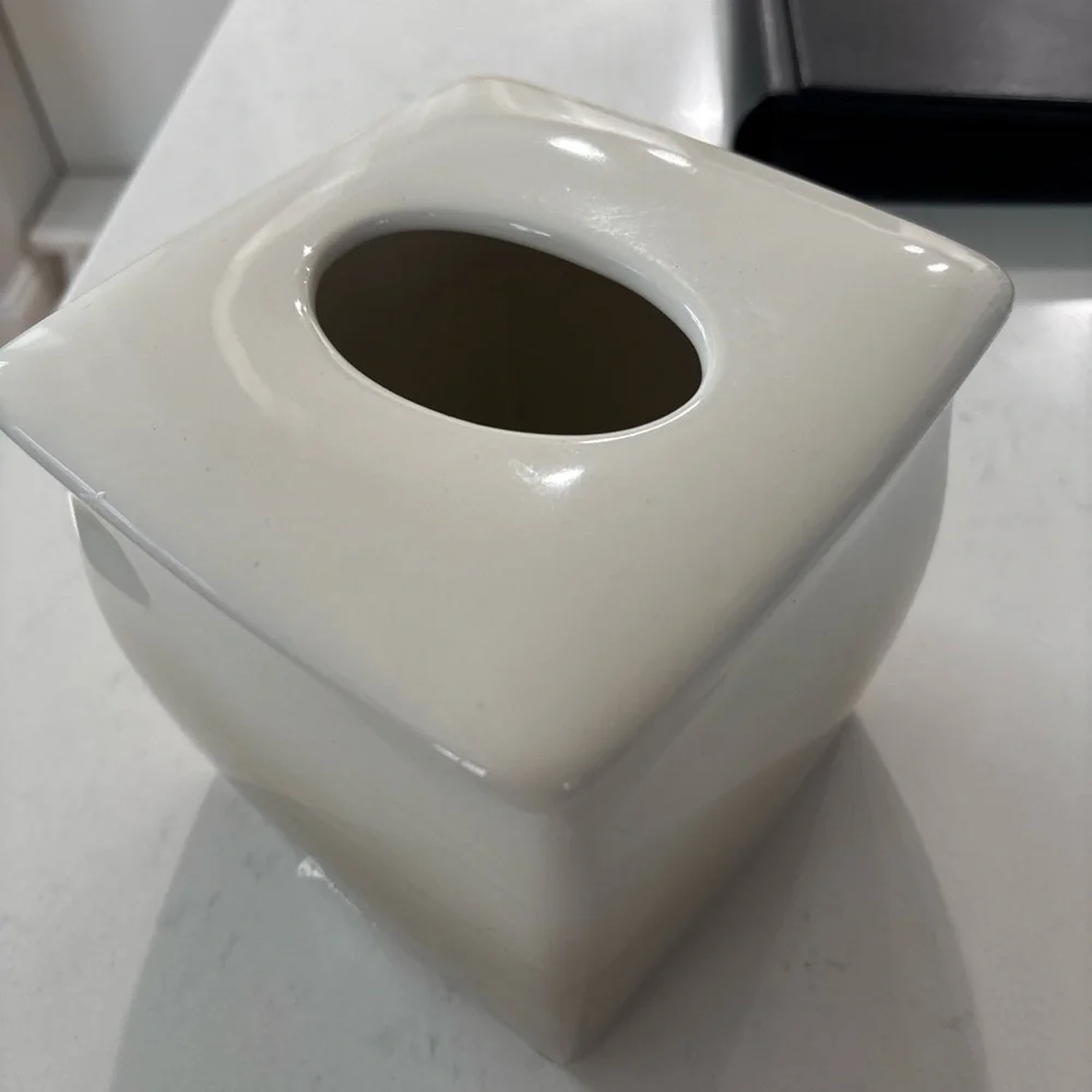 Warmsutta Hand Pained Ceramic Square Tissue Holder in Shades of Beige Tan &Taupe